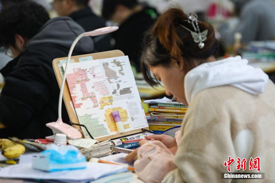 資料圖：一位考研學(xué)生在南昌大學(xué)教學(xué)樓自習(xí)室復(fù)習(xí)備考。 劉力鑫 攝